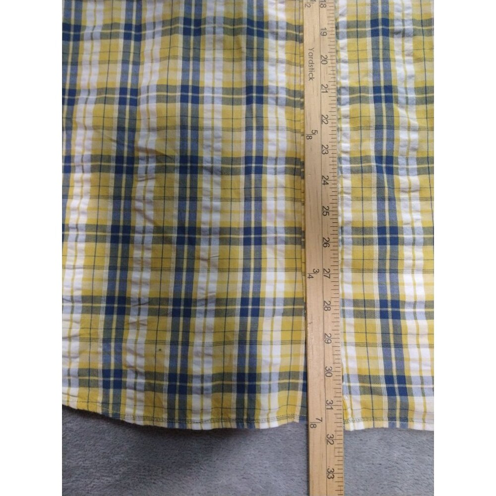 LL Bean Shirt Mens 2XL Yellow Plaid Seersucker Organic Cotton Slightly Fitted - Picture 3 of 6